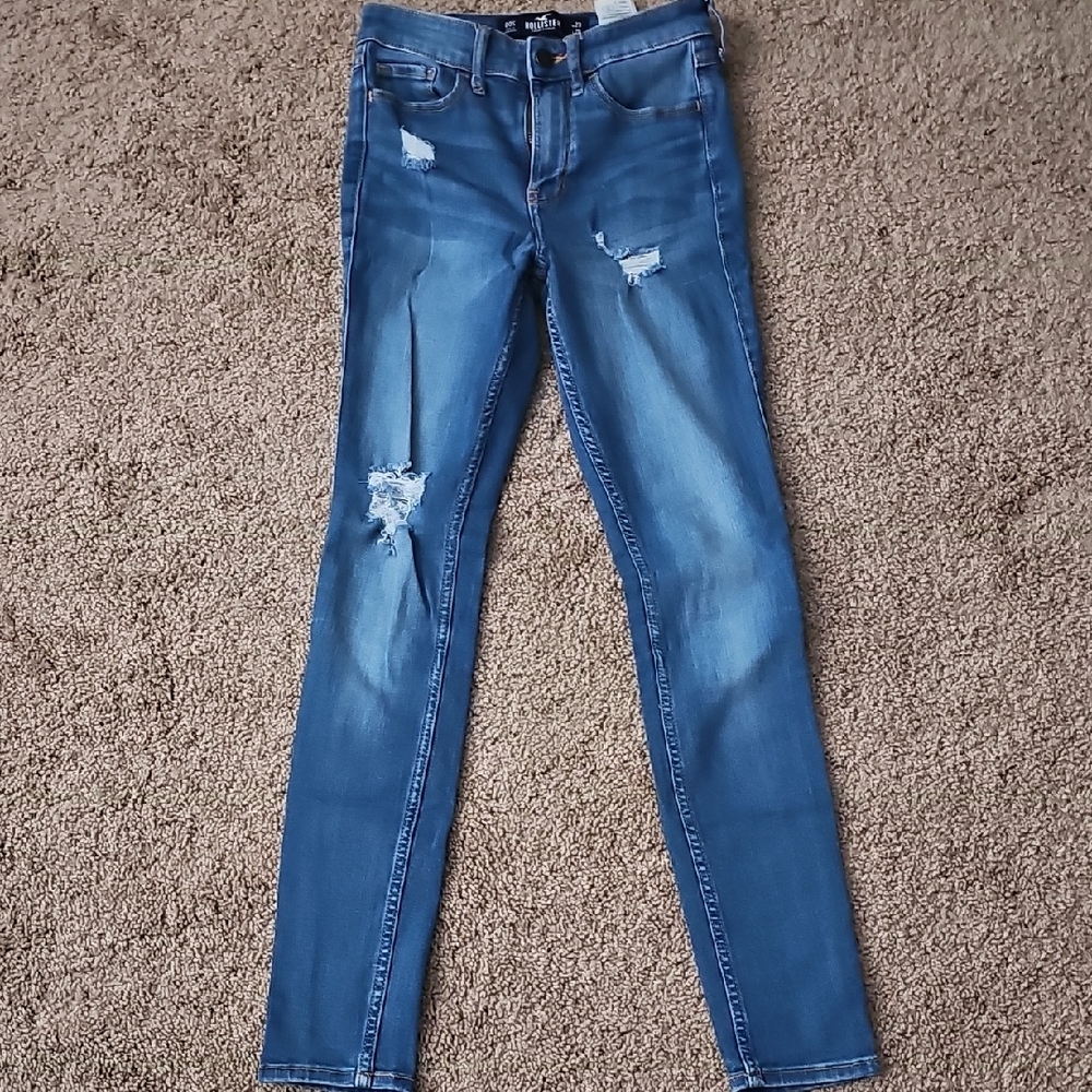 Hollister Blue Skinny Jeans with Distressed Details